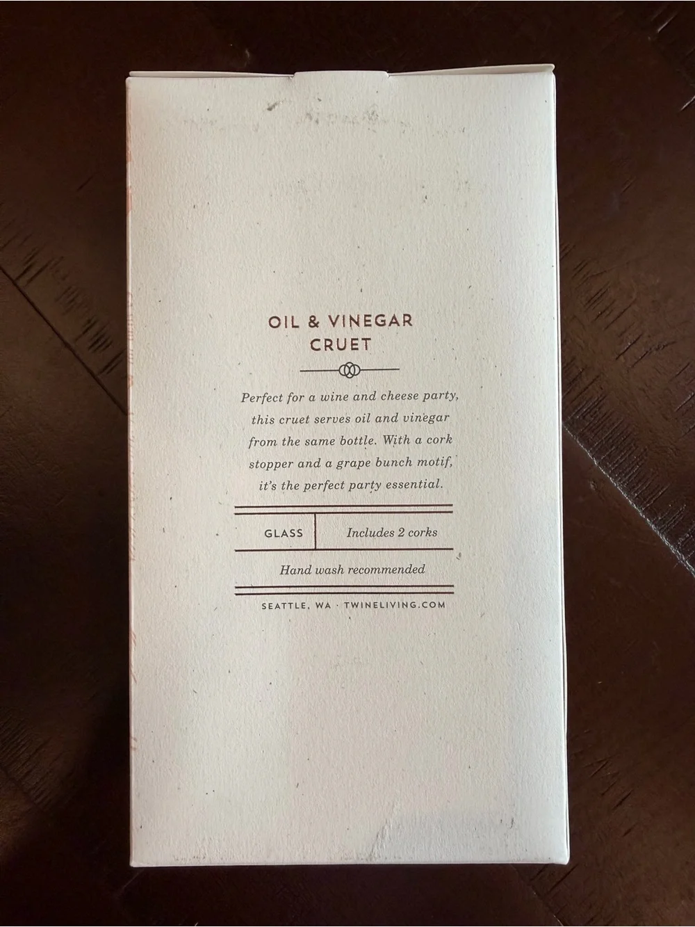 Twine Living Co. Glass Oil & Vinegar Cruet Dual Chamber Cork Stopper NIB